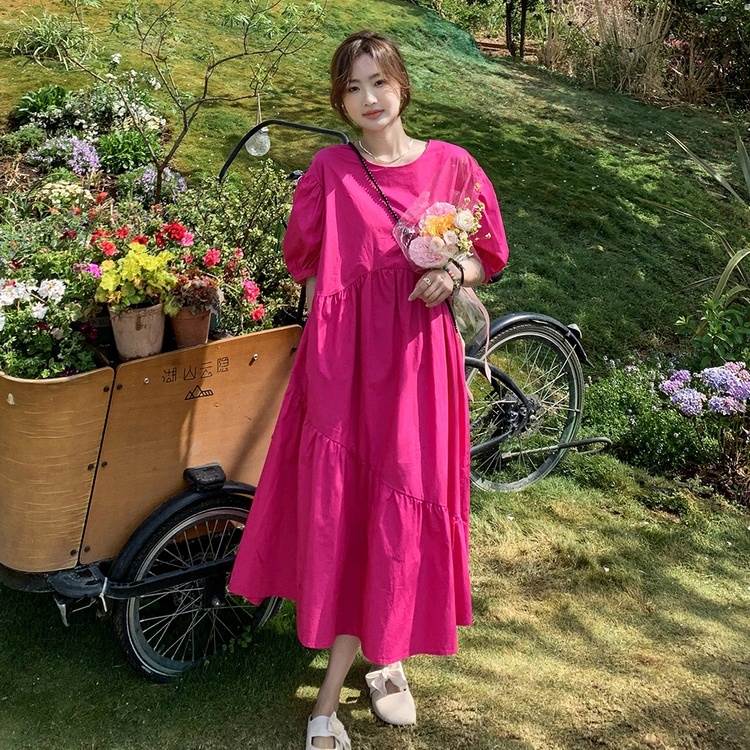 ティアードワンピース スカート ロング丈 アシンメトリー 半袖 パフスリーブ ハイウエスト レディース かわいい 大人可愛い きれいめ こなれ感 シンプル カジュアル 主役級 存在感 個性的 フェミニ