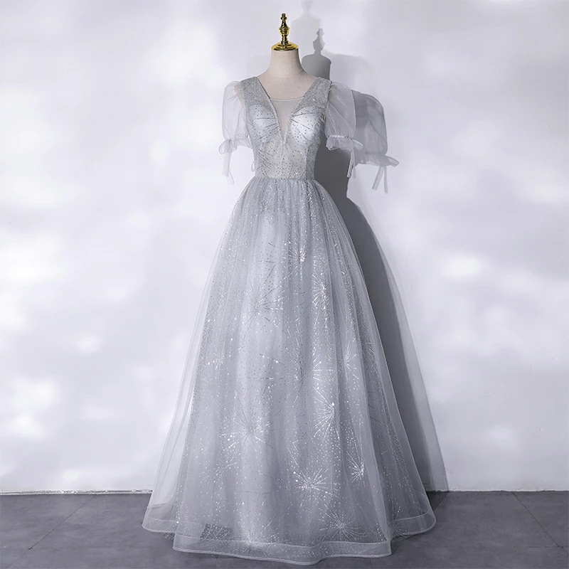 カラードレス Vネック パーティードレス 5分袖 演奏会用ドレス フォーマルドレス イブニングドレス 編み上げタイプ 豪華ドレス 前撮りドレス 結婚式 二次会 披露宴 ロングドレス Aラインドレス ス