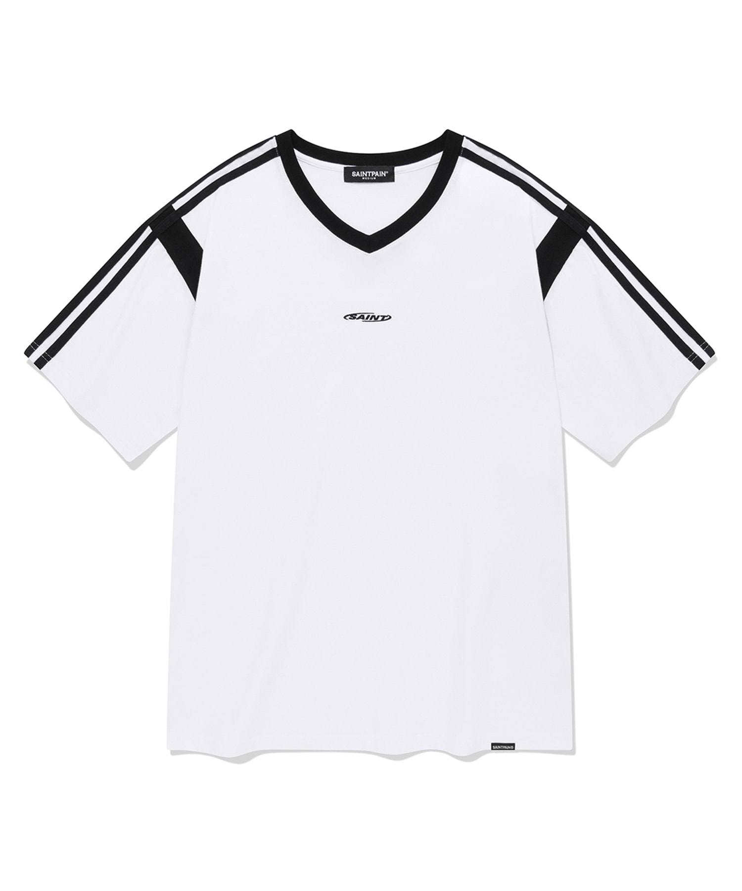 SP Circle Logo Varsity V-Neck T-Shirt-White