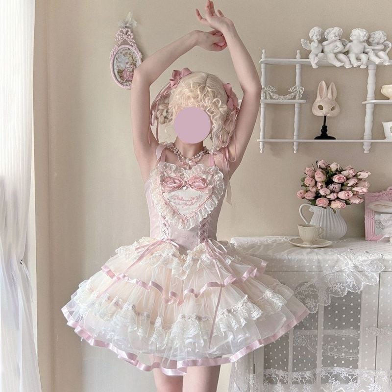 夏の新ショートロリータホルタードレスバレエ風ショートドレスエレガントスウィート