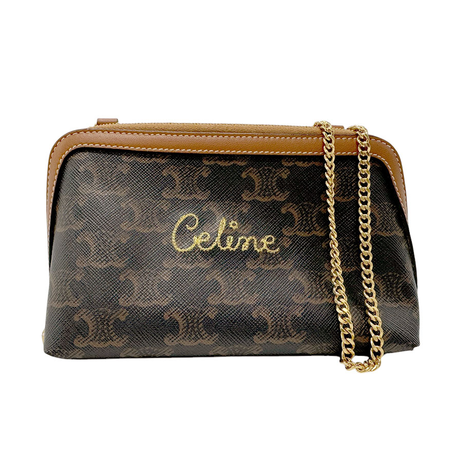 セリーヌ CELINE ショルダーバッグ トリオンフ PVCコーティングキャンバス ブラウン レディース z2950