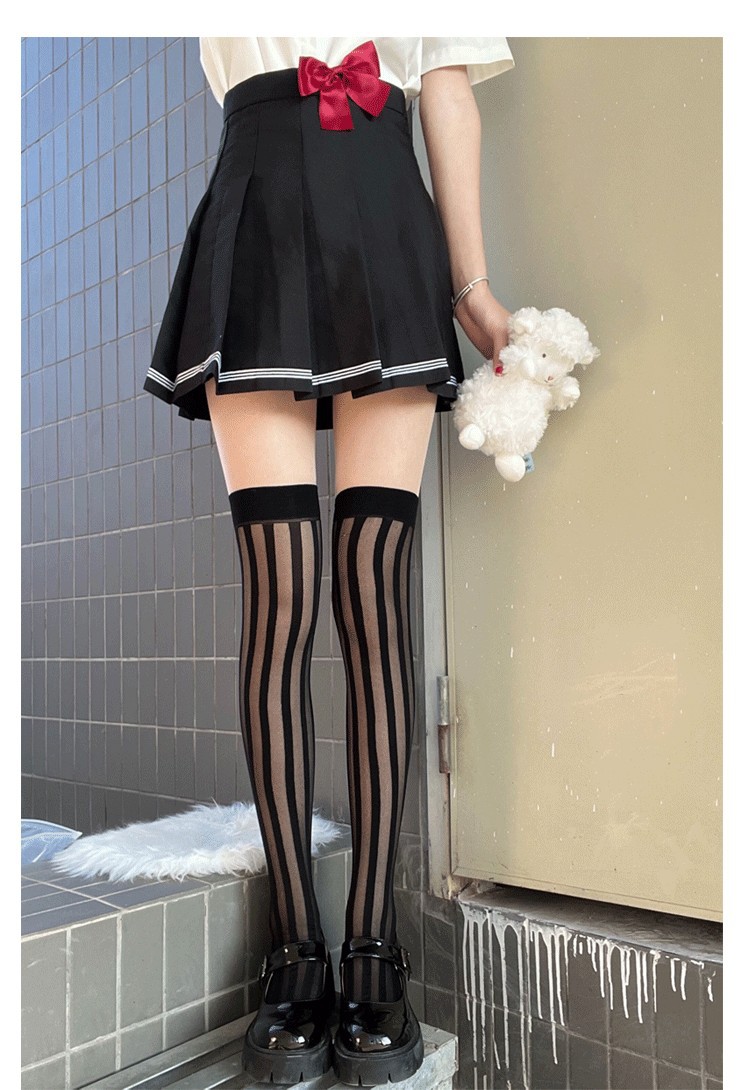 【1つ買うと10つ無料】黒いストッキングストッキングスブラックストライプセクシーなスリムjkユニフォームピュアラストロリータ薄いハイソックス