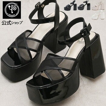 ヨースケ 厚底サンダル レディース クロスベルト バックル付き 10.5cm 厚底チャンキーヒール 公式SHOP特典キズ補修液付