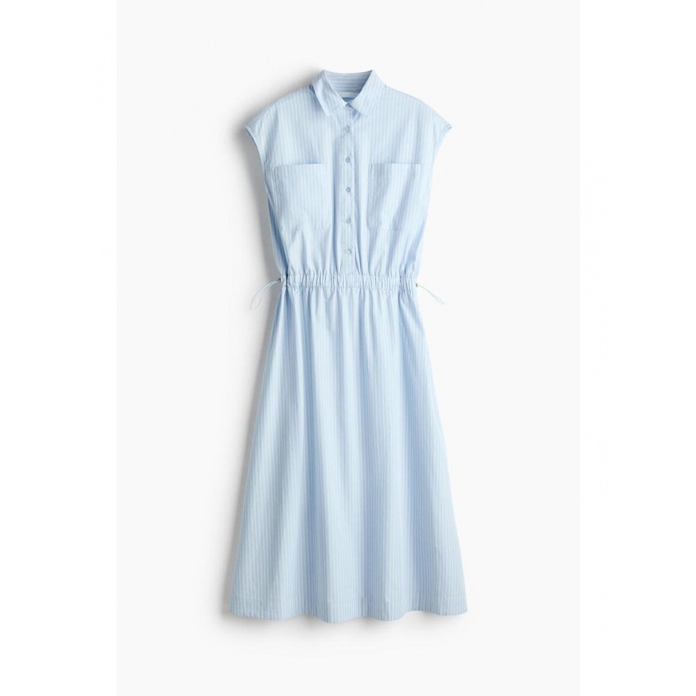 H&M ドローストリングディテールシャツドレスライトブルーストライプ 1350919002