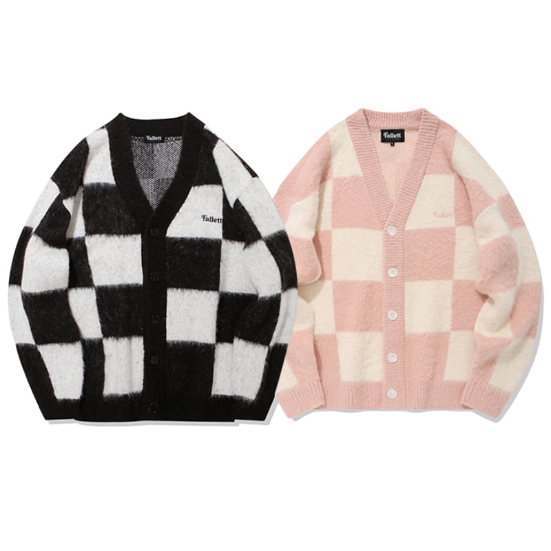 国内外の人気 数人 アイドル [韓国 着用] K-POP cardigan knit Checkerboard ニット Size:L -  flaviogimenis.com.br