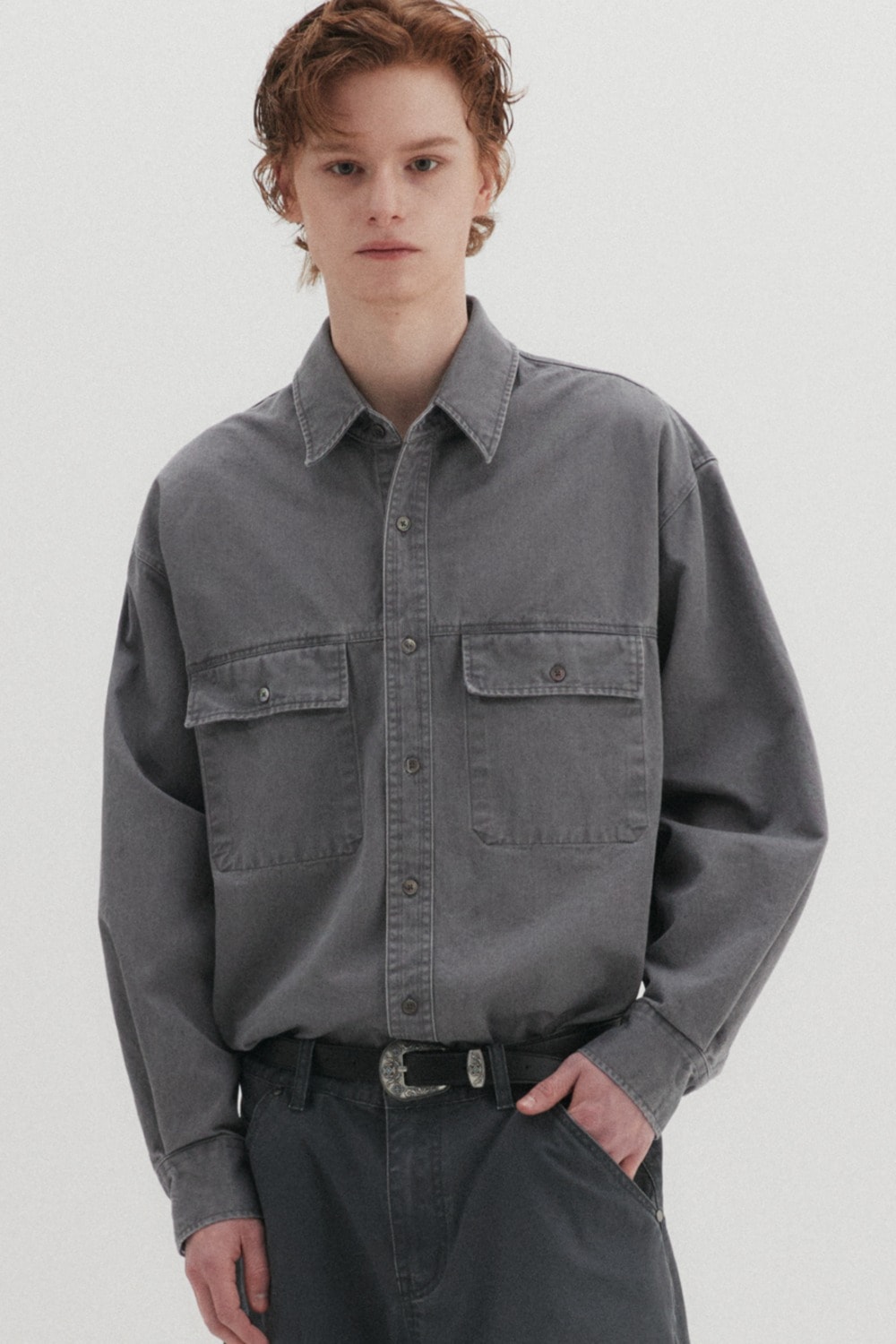 【DNSR】 BIO WASHED SHIRT : CHARCOAL