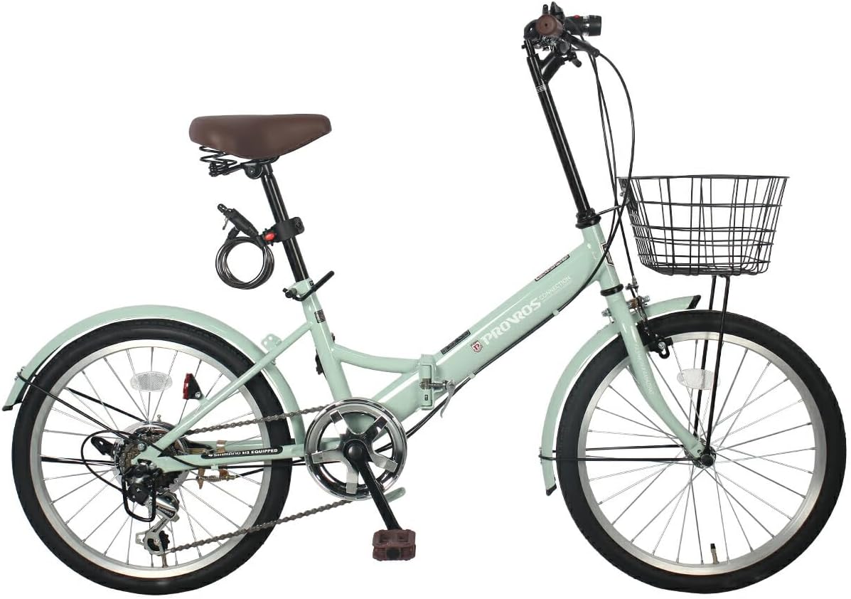 P-206 折りたたみ自転車 20インチ シマノ6段ギア カゴ/ワイヤー錠/ライト付き 通勤 通学 街乗り 折り畳み 自転車 【メーカー保証1年間】 10,727円