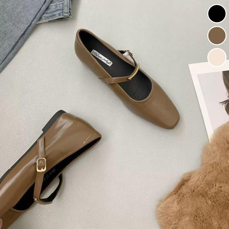 【期間限定】スクエアトゥ パンプス 合皮 PU 無地 シンプル ぺたんこ 【ash406-657】【予約販売：15-20日】宅込