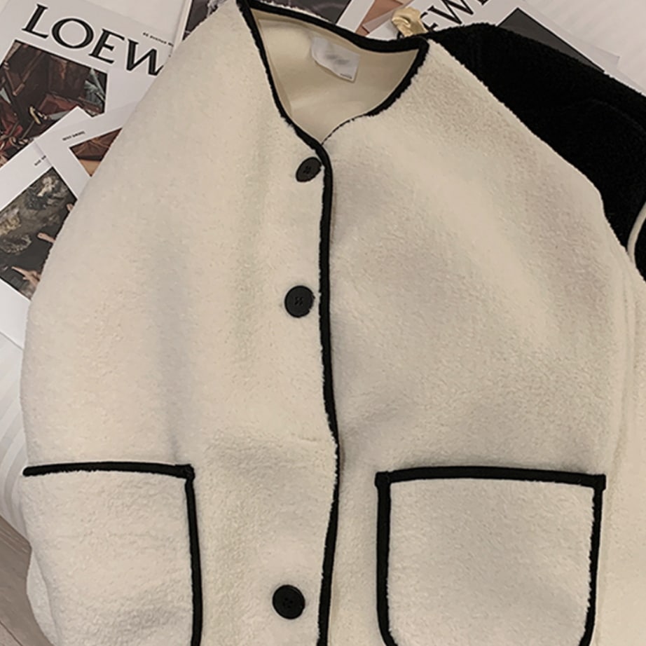 アウター デート ブルゾン 上着 もこもこアウター 袖あり 長袖 モコモコ 冬 10代 個性的 ホワイト ベージュ ブラック S M L XL こなれ感 ゆったり エレガント クール モード系