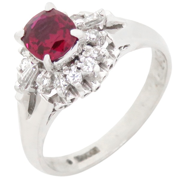 リング 指輪 ルビー ダイヤリング Pt900 ルビー ダイヤモンド プラチナシルバー レッド 赤 8号【中古】