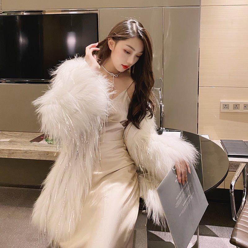 レディースファッションファーの女性のジャケット短いタッセル織物モデル若い豪華なジャケット通勤インス