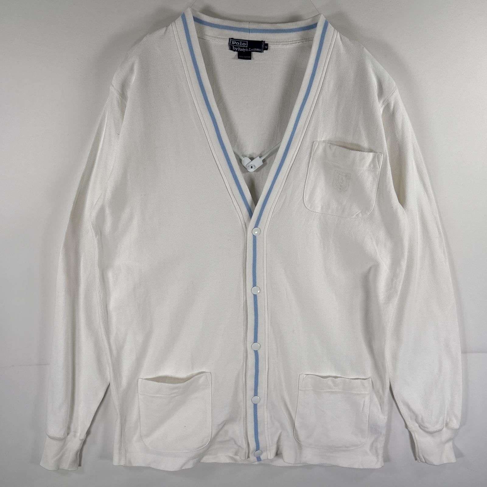 古着 ポロバイラルフローレン Polo by Ralph Lauren カーディガン コットンニット シャンブレ Vネック スナップボタン M ホワイト メンズ