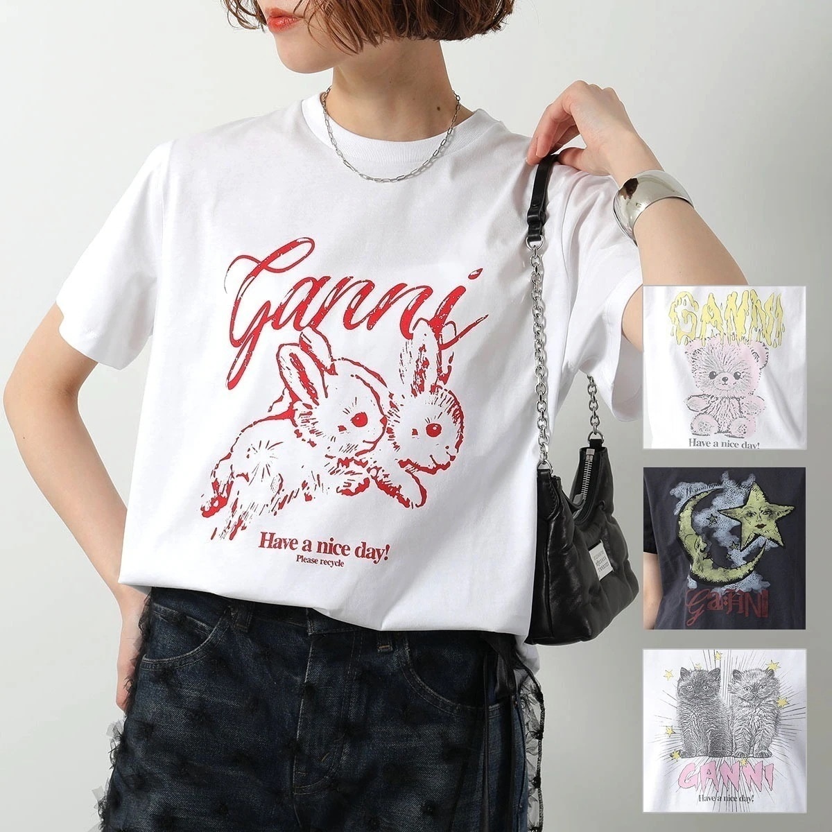 GANNI ガニー 半袖 Tシャツ Basic Jersey Relaxed T-shirt T4058 T4060 T4289 T3994 レディース ロゴT カットソー クルーネック カラー4色