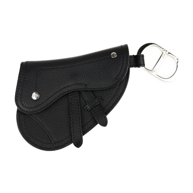 SADDLE POACH サドルポーチ コインケース - レザー ブラック シルバー金具 アクセサリーポーチ キーリング バッグチャーム 小物入れ【本物保証】