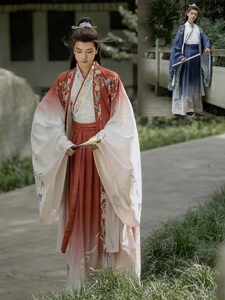 20%底値超目玉新品漢服 唐装 中華服 チャイナ服 中華コスプレ衣装 メンズ 中華衣裳 2点セット 3点セット 鶴 エスニック 羽織 細袖ブラウス スカート 唐時代 古代 昭和 時代劇 侠客 華流 コ