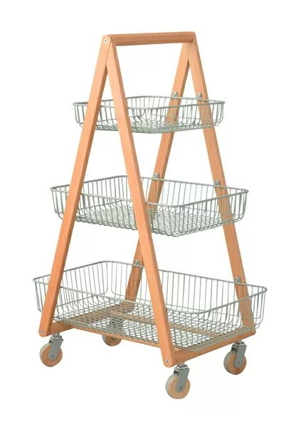 東谷 バスケットワゴン W55D35.5H86.5 ホワイト/グリーン 天然木(ビーチ) ラッカー塗装 スチール(粉体塗装) PW-54