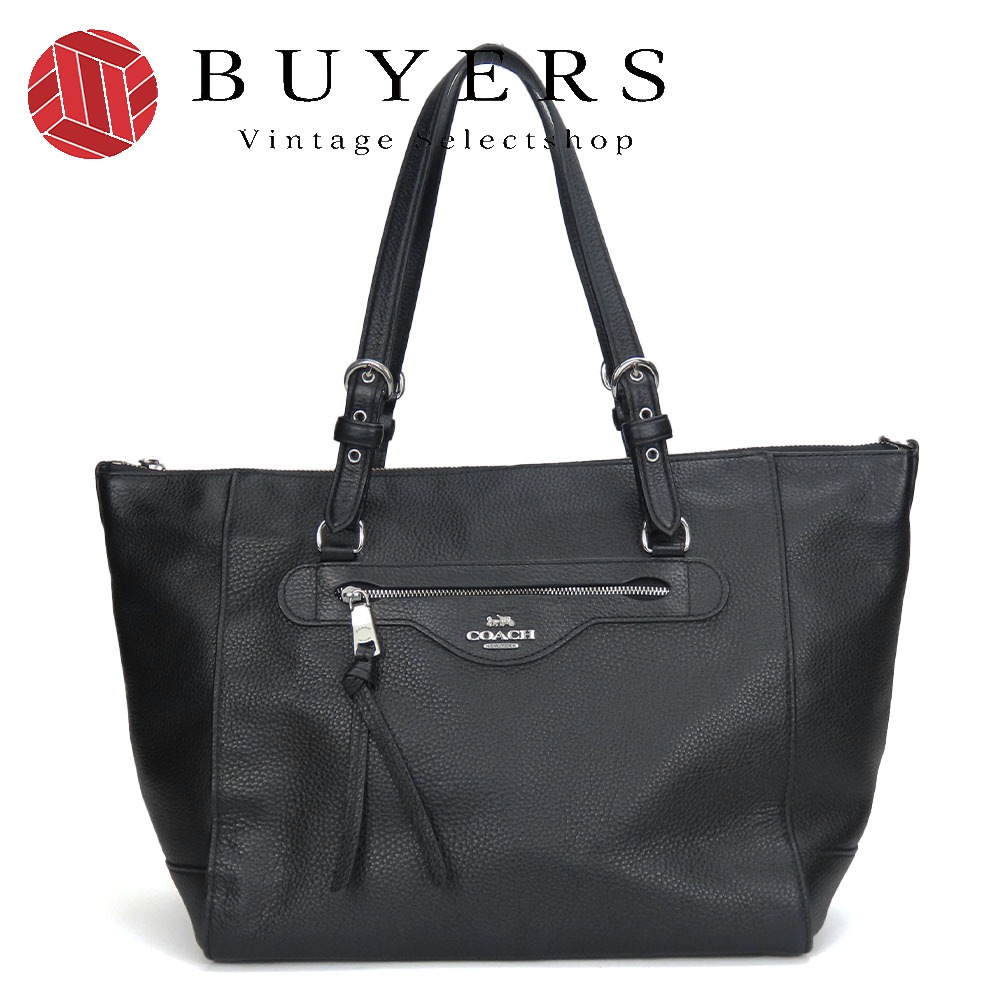 中古 トートバッグ C5690 レザー ブラック シルバー金具 肩掛け シンプル レディース 女性