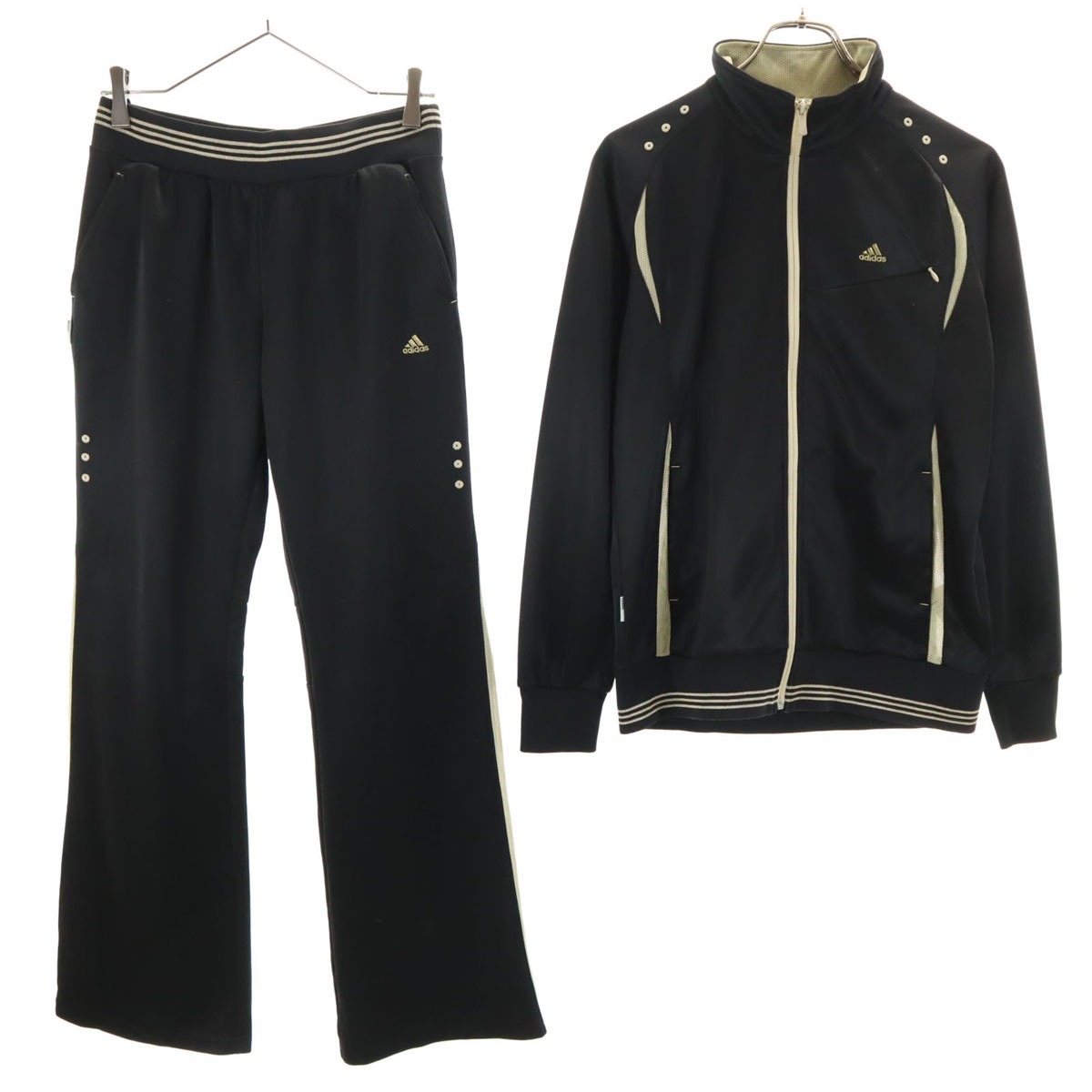 長袖 ジャージジャケット 上下セットアップ L ブラック レディース 古着