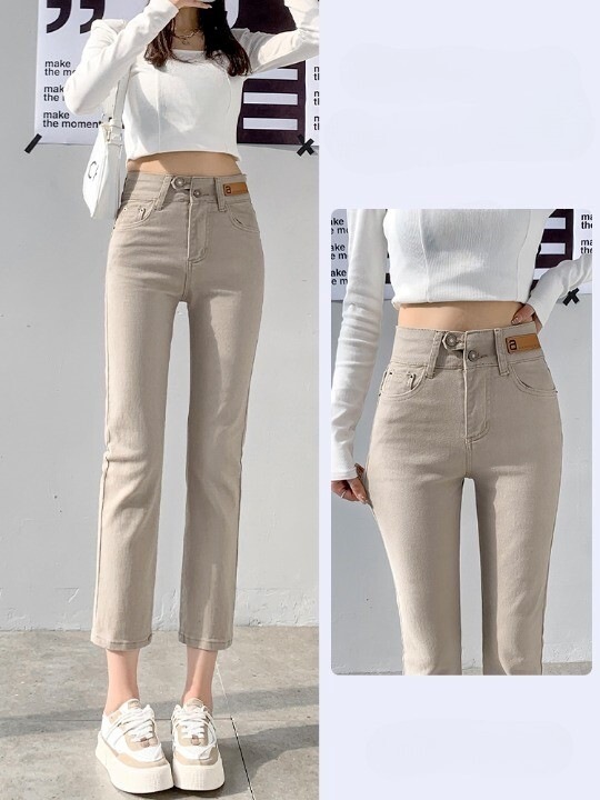 ハイウエスト ストレートデニム 8分丈 9分丈 アンクル丈 クロップド ボトムス ストレートパンツ デニムパンツ カラーパンツ 大人可愛い シンプル カジュアル おしゃれ お洒落 かっこいい レトロ