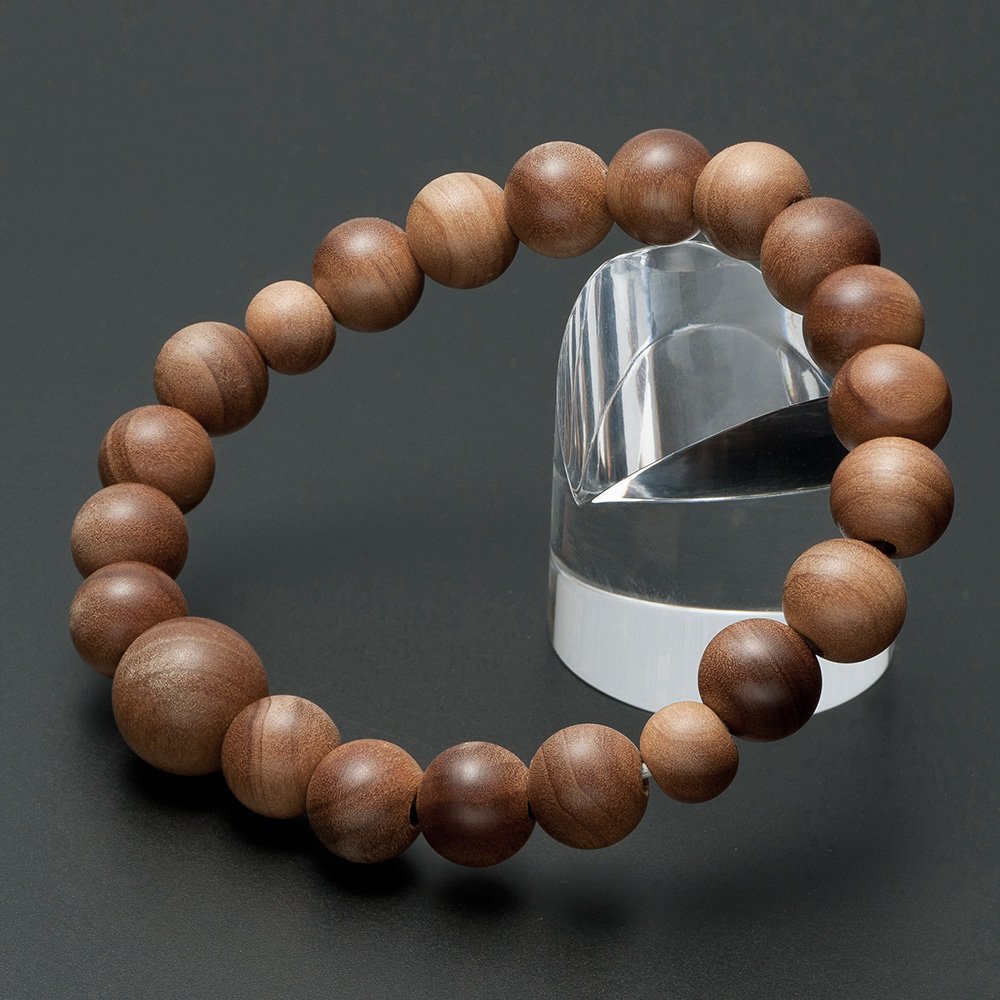 仏壇屋 滝田商店 特選腕輪念珠 木玉ブレス インド白檀 10mm玉(尺六玉)内周約16.5cm数珠ブレスレット・お守り・香木・ブレス数珠・念珠ブレスレット・腕輪数珠【滝田商店発行 証明書付】