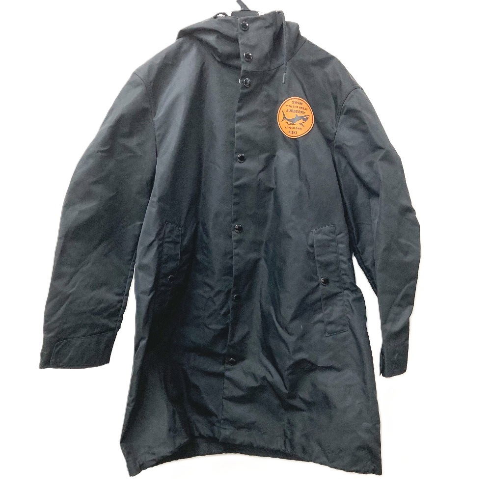 ミリタリーコート ロゴ シャークワッペン サメ ジャケット 上着 アウター ロングコート アパレル 長袖 フード フーディー ナイロン ブラック