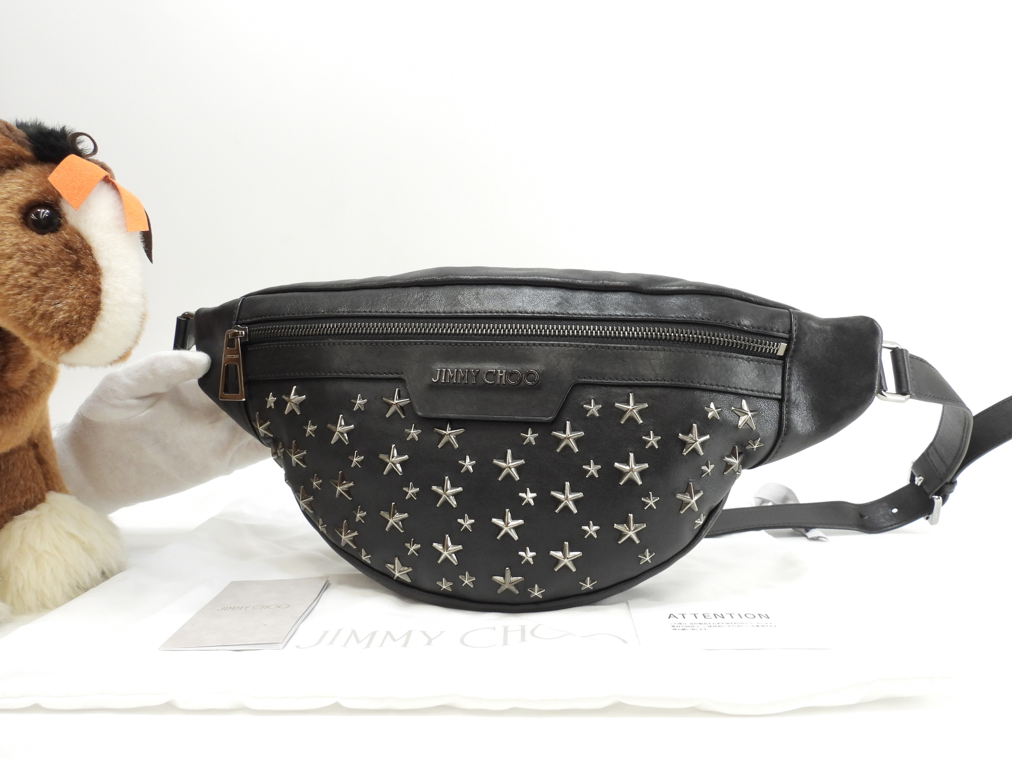 デリー スタースタッズ レザー黒 ボディバッグ ウエストバッグ 美品@LXJSPN