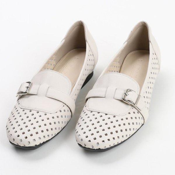 [シューズ] 牛革パンチング 女性 女子 ローファー フラットシューズ パンプス 1.5cm/2color sjdv-593
