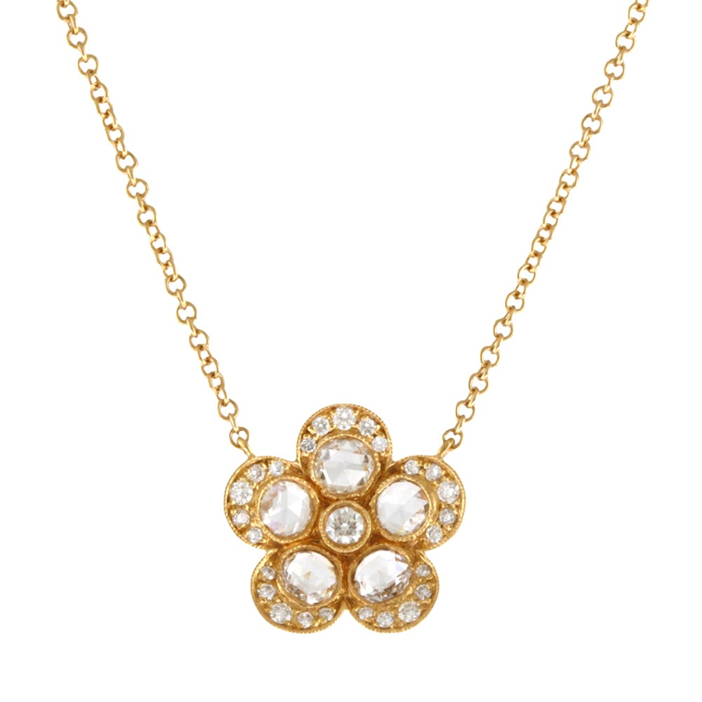 ティファニー ガーデンフラワー ネックレス 18金 K18ピンクゴールド ローズカットダイヤモンド TIFFANY&Co. 中古 美品