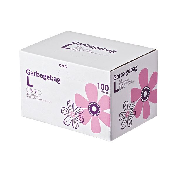 （まとめ）TANOSEE 丸底耳付ゴミ袋乳白半透明 L BOXタイプ 1箱（100枚）[x2セット]