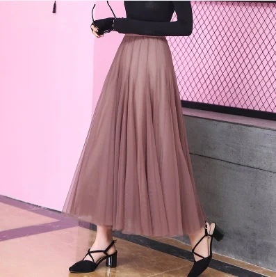 スカート レディース ロング丈 チュール フレア Aライン 無地 春 夏 秋 きれいめ カジュアル シンプル オフィス 通勤 デート イベント お出かけ ピンク パープル グレー ブラウン 韓国 モテ