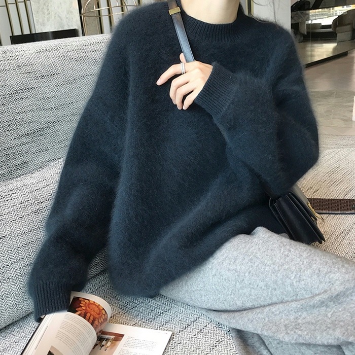 トップス ニットソー セーター 袖あり 長袖 ボリューム袖 ドロップショルダー ラウンドネック ふわふわ ニット かわいい 大人可愛い きれいめ シンプル カジュアル かっこいい こなれ感 ラフ