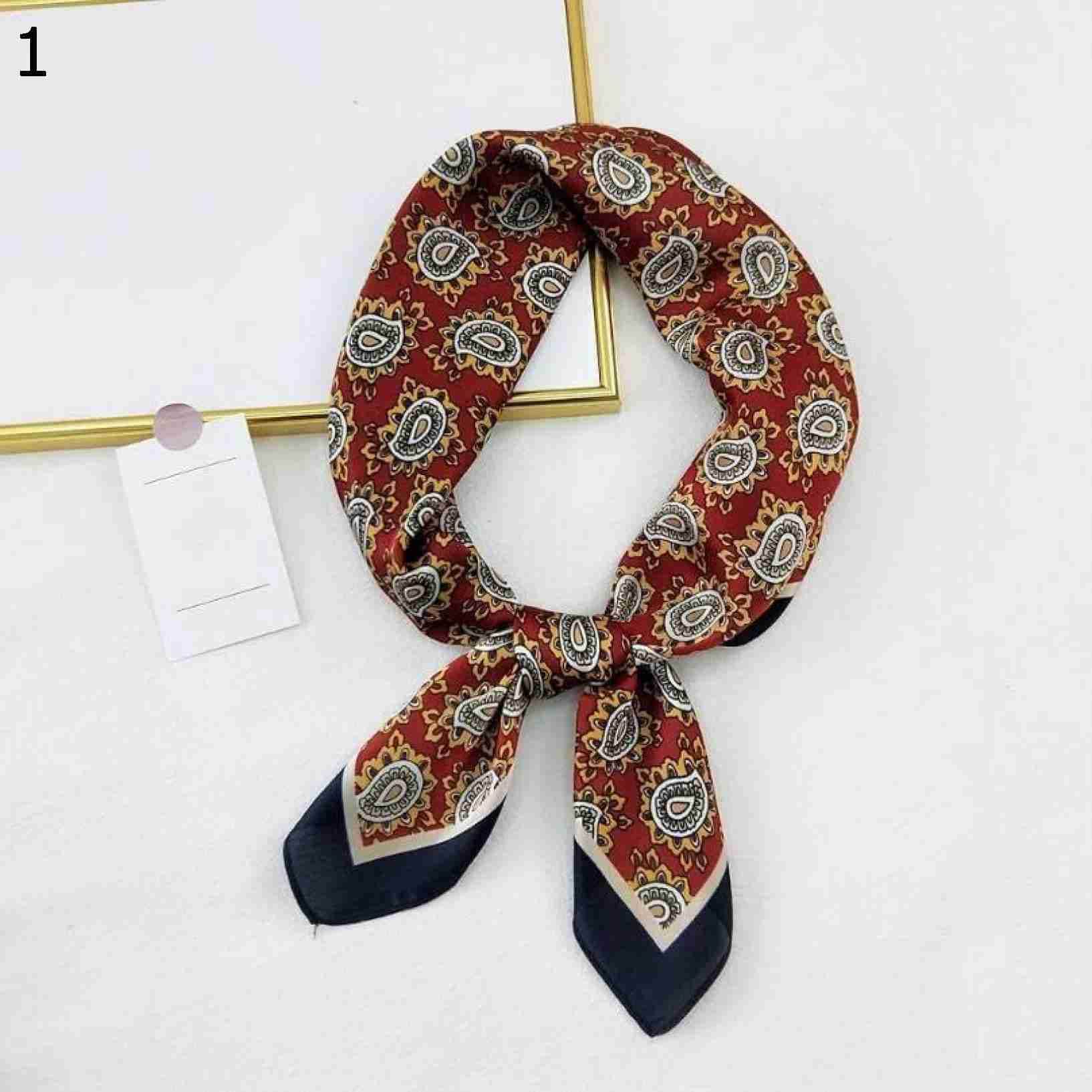 【20%OFFクーポン～】70×70cm レディース ヒジャーブ アブストラクト カシュー スカーフ プリント カジュアル サテン スモール スクエア ラップ ヘッド 多機能 (Color スカーフ