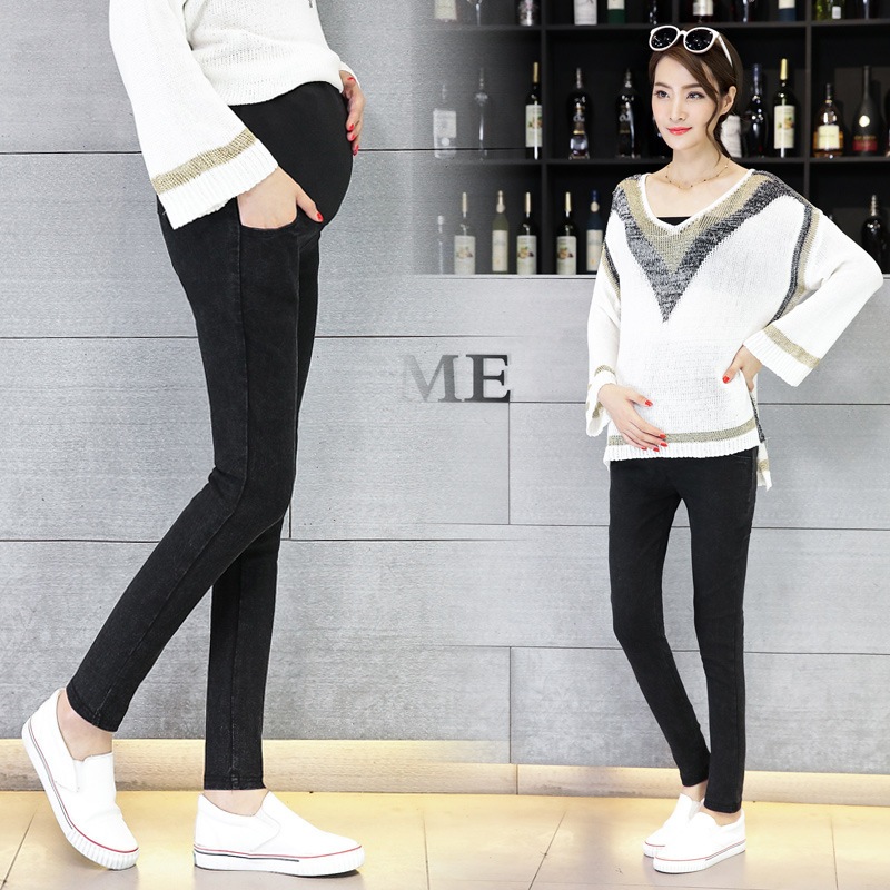 11 初秋の妊婦用ブラックストレッチデニムパンツの韓国版のリアルショット 50%OFF n1001-デニムブラ r ファッション通販