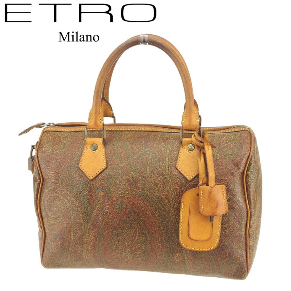 ボストンバッグ ハンドバッグ ペイズリー ブラウン ベージュ系 中古