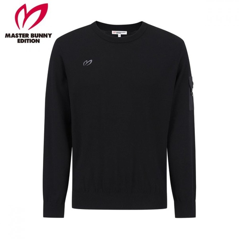 (マスターバニー) メンズウーブンポケットソリッドラウンドセーター