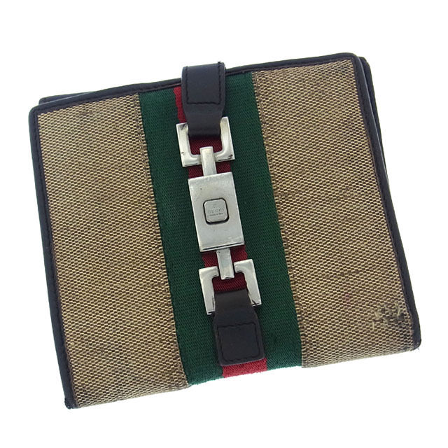 Wホック財布 二つ折り ジャッキー金具 シェリーライン ベージュ ブラウン グリーン レッド 中古