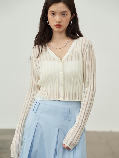 薄手サンプロテクション痩身ニットカーディガン