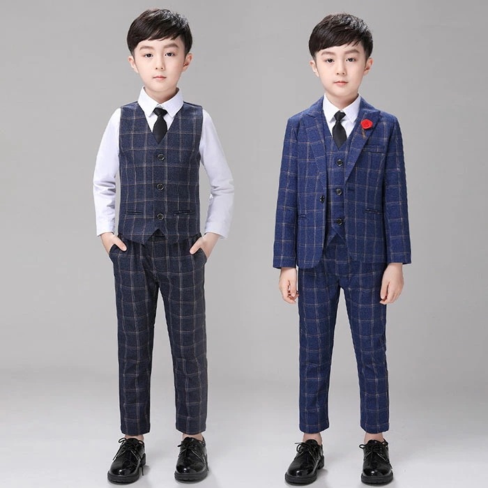 新入庫スーツ 男の子 チェック柄 5点セット フォーマルスーツ ベスト付き 子供 ピアノ 発表会 結婚式 お受験 ジュニアスーツ 七五三 子供服 小学校 細身 入学式 卒業式 男児 春 秋 冬 90