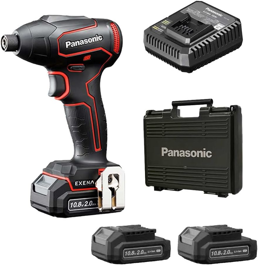 充電インパクトドライバー 10.8V 2.0Ah電池パック 2個 充電器 プラスチックケース付 EXENA Lシリーズ EZ1P31F10D-R レッド