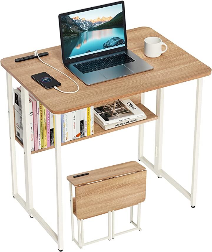 折りたたみデスク 多機能 テーブル 省スペース机 折り畳みコンパクデスク( 木の色, 多機能テーブル)