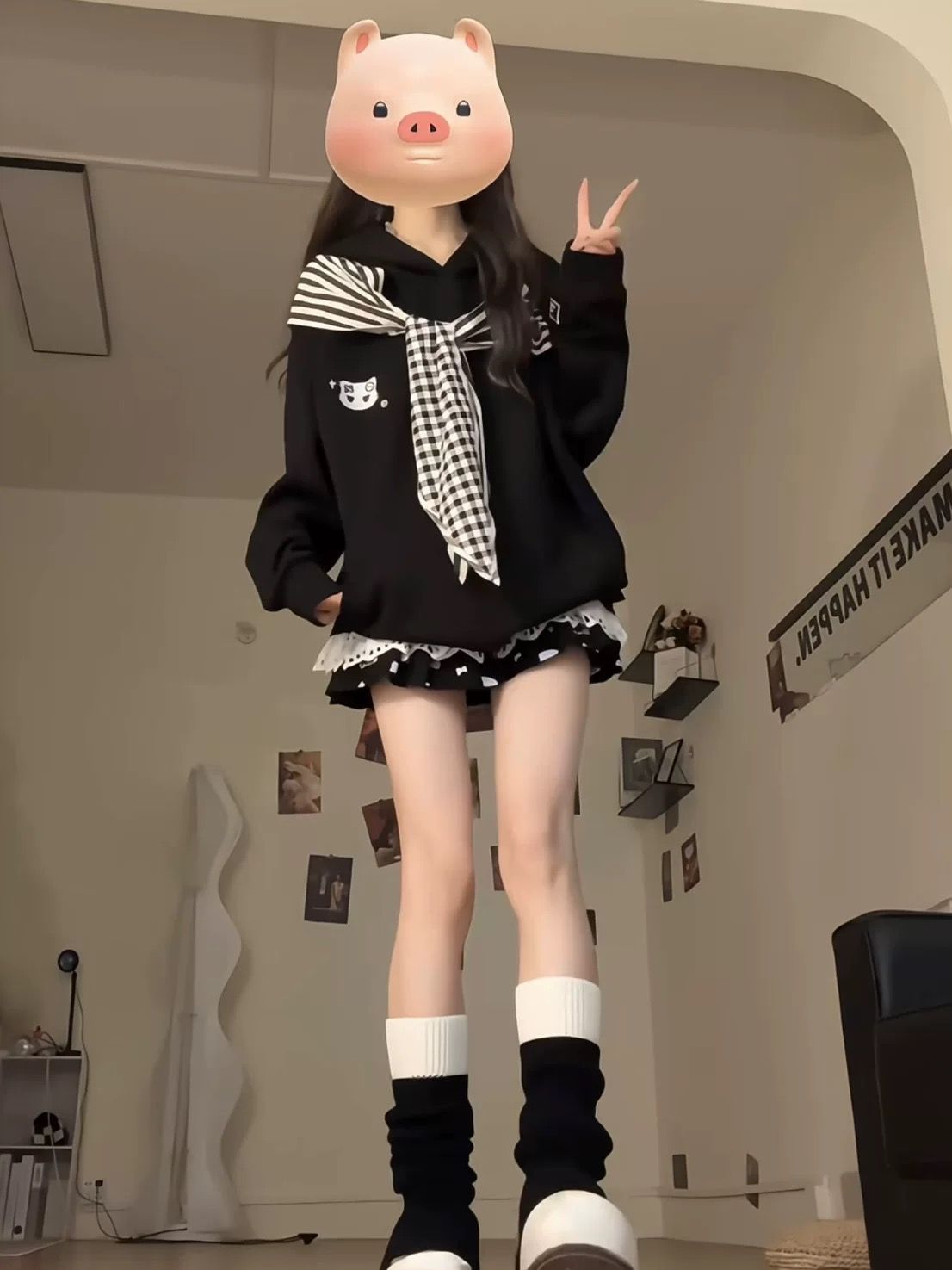 男性と女性のためのアメリカンスタイルの怠惰なかわいい猫の刺繍入りフード付きスウェットシャツニッチなチェック柄のパッチワークパーカー長袖ジャケット