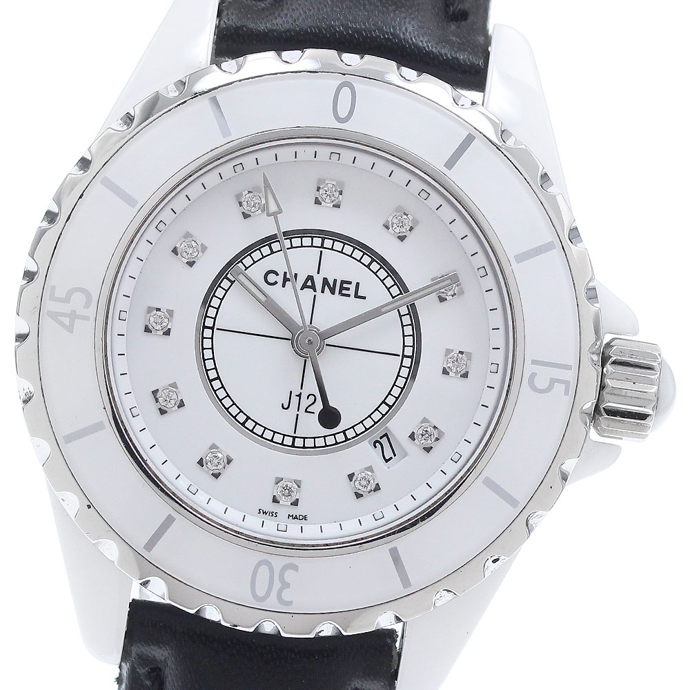 シャネル CHANEL H1628 J12 白セラミック 12Pダイヤ クォーツ レディース _938318【中古】