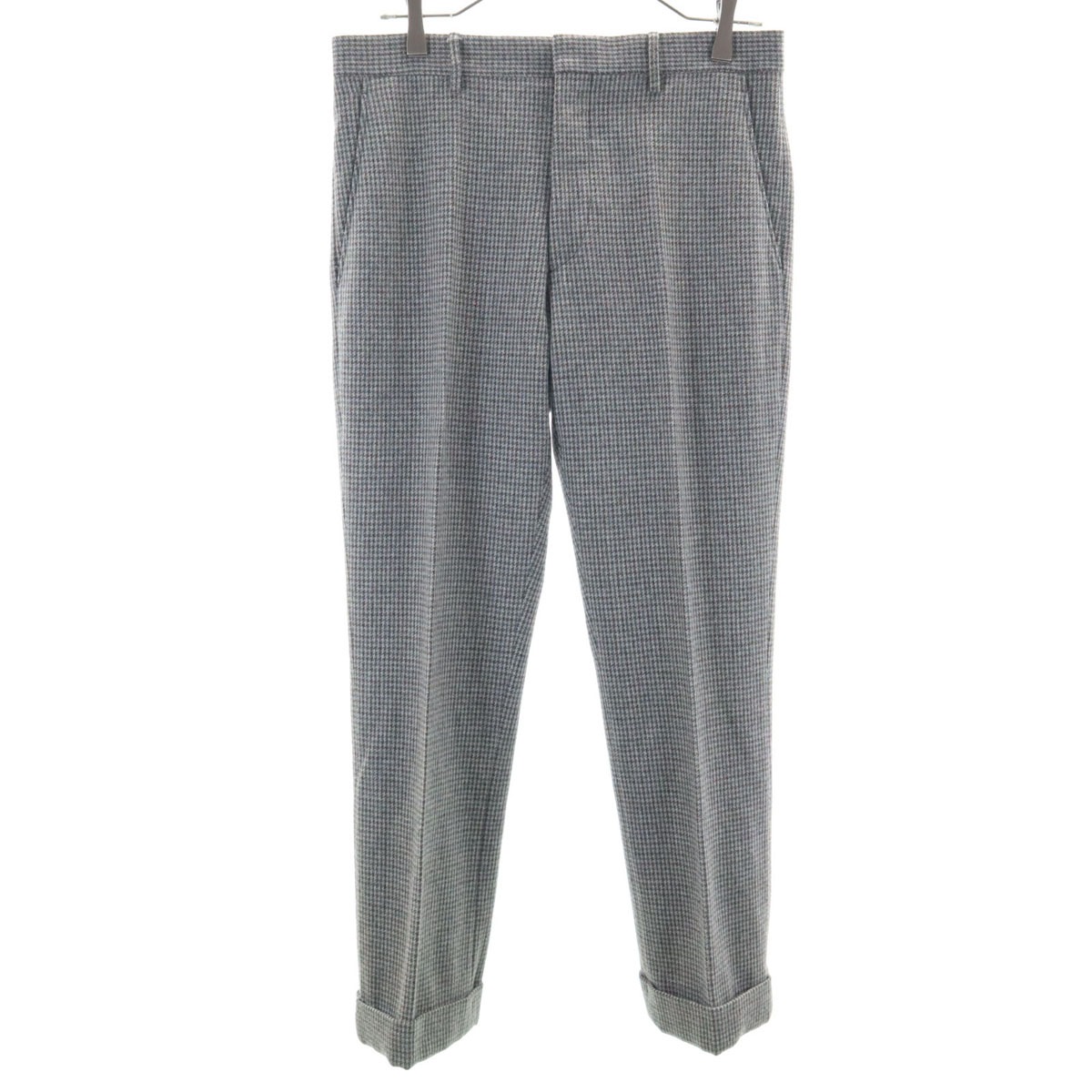 イタリア製 ウールブレンド ハウンドトゥース柄 スラックスパンツ 46 グレー 千鳥格子 プラダ レディース 古着