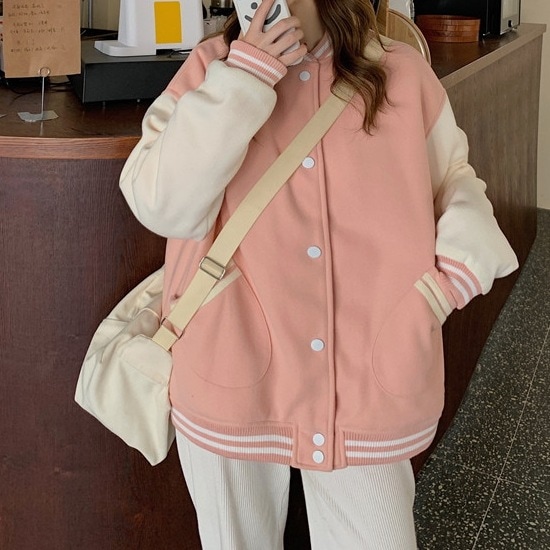 3色 アウター ジャケット シャンパー レディース 秋冬 かわいい 暖かい レギュラー丈 長袖 ボリューム袖 萌袖 BIGシルエット ポケット 前開き ピンク ネイビー パステルカラー くすみカラー