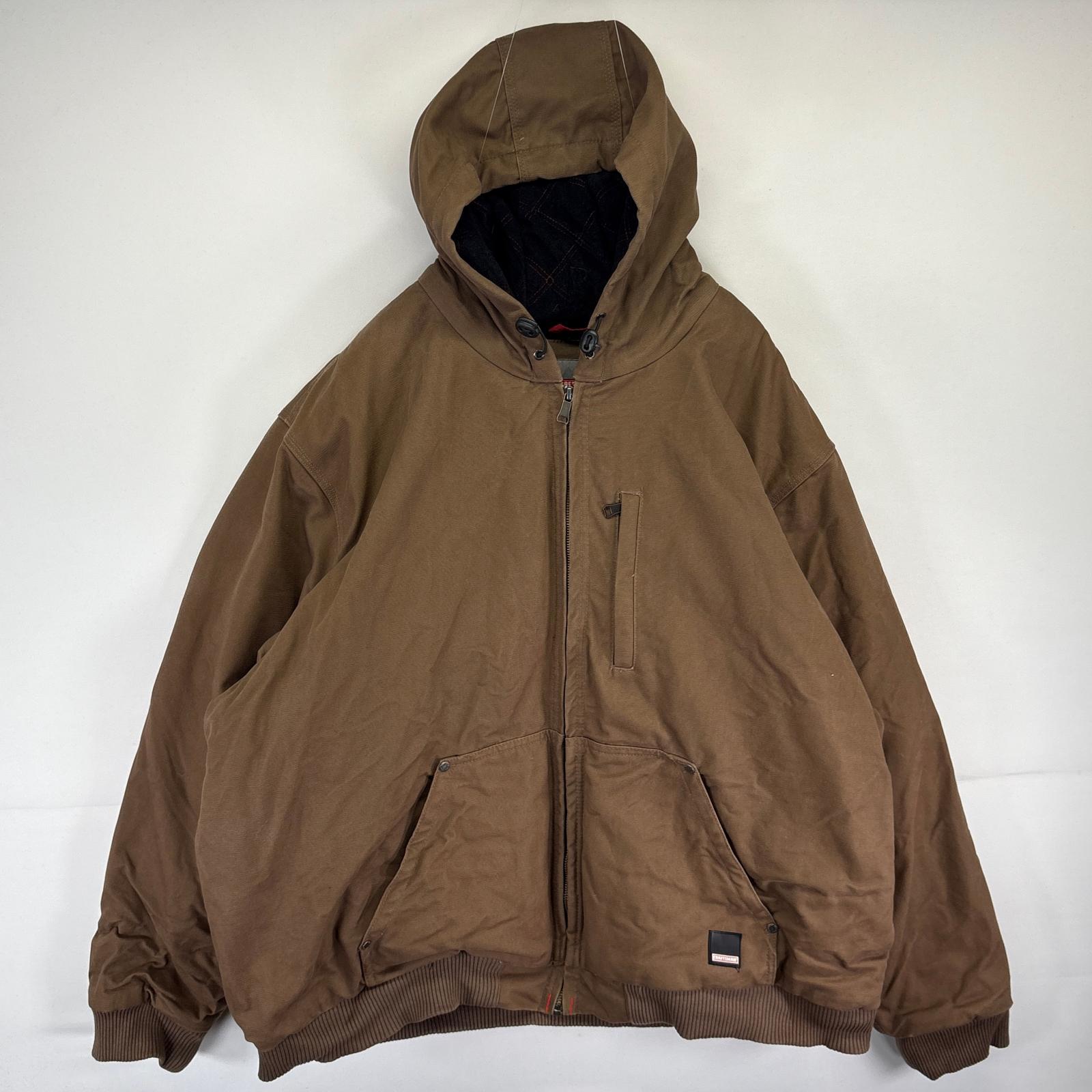 古着 CRAFTS MAN ダック ワークジャケット デトロイトジャケットタイプ 中綿 フルジップ ワンポイント XXL ブラウン系 メンズ