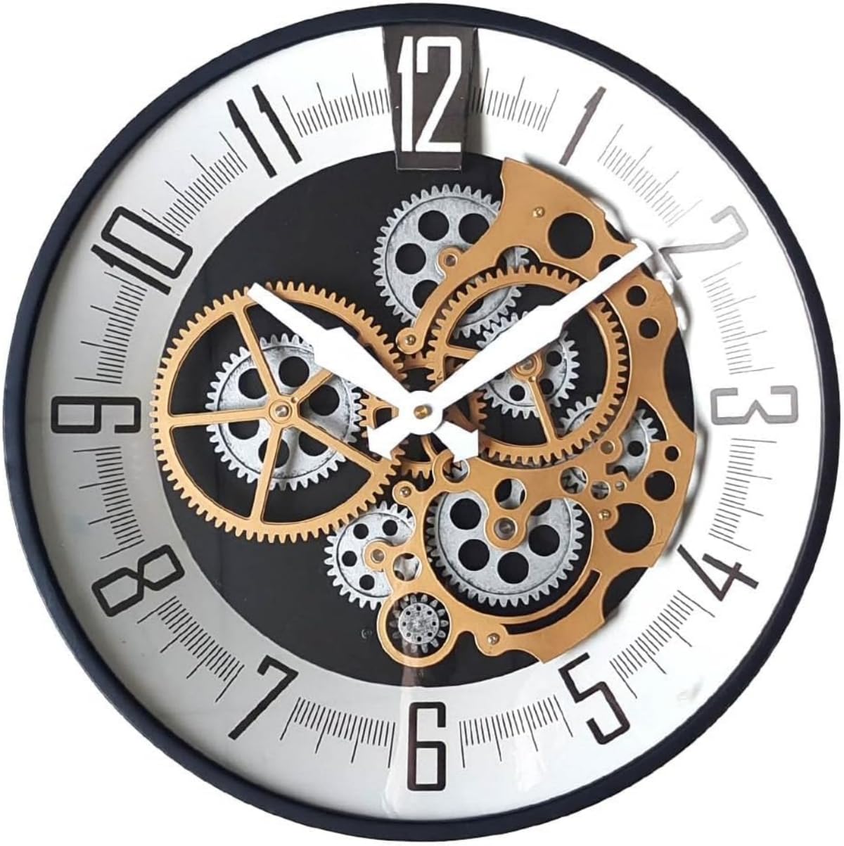 掛け時計 静音 16インチ 屋内 壁掛け時計 ギア 40cm クリスマス ギフト オリジナル スタイリッシュ インテリア 装飾 インダストリアル ホーム 大きい(ゴールド-40.6 cm)