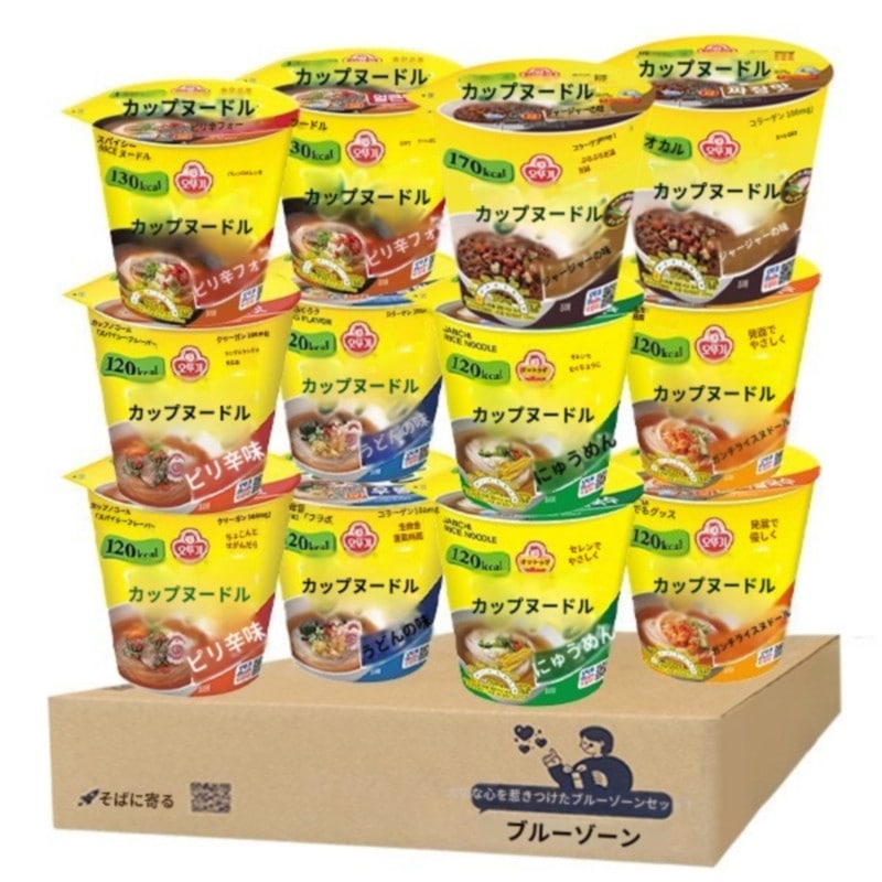 ブルーゾーンカップヌードル 6種 12個(ピリ辛*2 +うどん*2 +ジャンチフォー*2 +ピリ辛フォー*2 +キムチフォー*2 +ジャージャー*2) 1セット