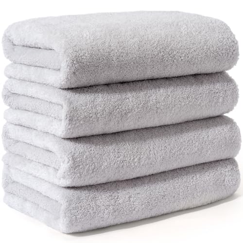 バスタオル 4枚セット 綿100% 無撚糸バスタオル 大判 ふわふわ 薄手 肌触りが良い 瞬間吸水 毛落ちしにくい JISの脱毛率基準値0.2%の約66分の1 ホテル仕様 耐久性 抗菌防臭 防ダニ バ