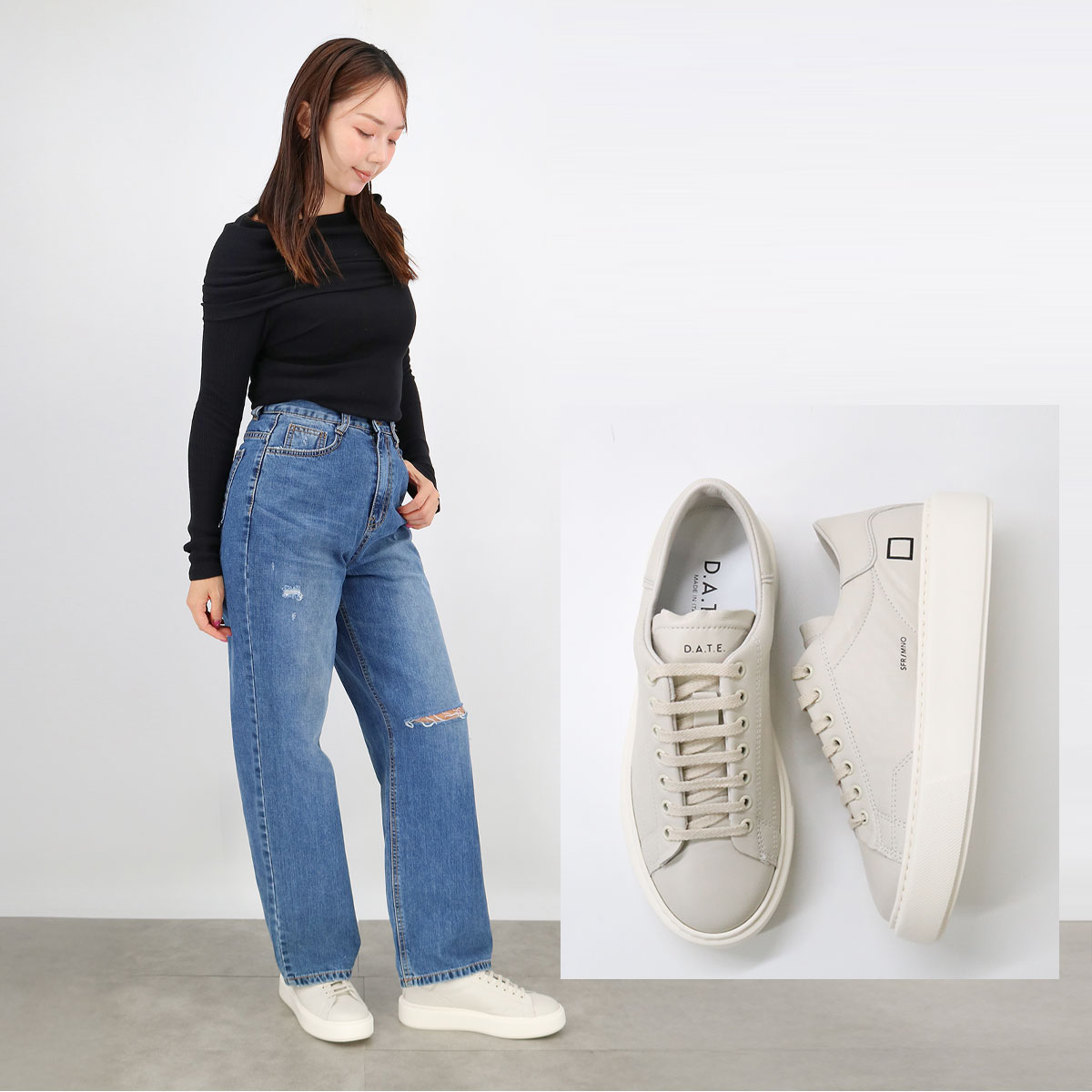 レディースローカットスニーカー W381-SF-MN-CR レザー 靴 SFERA MONO CREAM