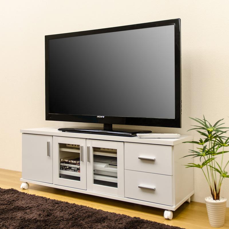 【迅速出荷】 テレビ台 120cm ローボード AVボード 52型 収納付 テレビボード 組立式 木目柄 ホワイト HIT-08 WH